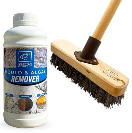 Algae & Mould Remover and Heavy Duty Deck Scrubber with Long Handle Patio Cleaner - Garden Brush and Patio Cleaner Fluid for Cleaning Patio, Decking, Driveways, Warehouse, Garage, Garden Path etc.