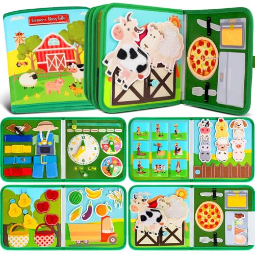 Quanquer Busy Book per Bambini Piccoli Farm Busy Board Giocattolo Montessori per Bambini di 1 2 3 Anni Attività di Apprendimento Prescolare, Giocattoli da Viaggio per Bambini Piccoli(Versione inglese)