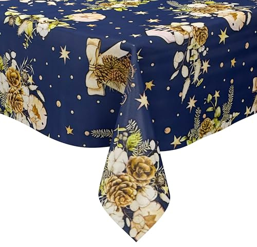 KEVKUS Wachstuch Tischdecke B5074-01 blau Weihnachten Advent wählbar in eckig, rund und oval - Größe eckig 120x150cm Schnittkante