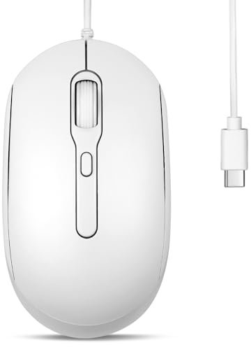 perixx PERIMICE-222 Wired Optical Mouse, Ergonomic Design, Silent Clicks, 5.9 Ft Cable, Adjustable DPI 1200/1600/2000, Black (USB-C, White)