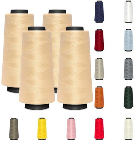 4 KONEN - Nähmit - Overlockgarn Nähgarn je 1500 Meter - 100% Polyester Garn für Overlock Coverlock & Coverstich Nähmaschinen - Fadenstärke 40/2 (120er) (A03-841-champagne)