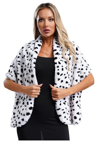 Kaerm Damen Mode Schals Dalmatiner Druck Kunstpelz Stola Weiß Schwarz Cape Umhang Halloween Weihnachten Party Cosplay Verkleidung