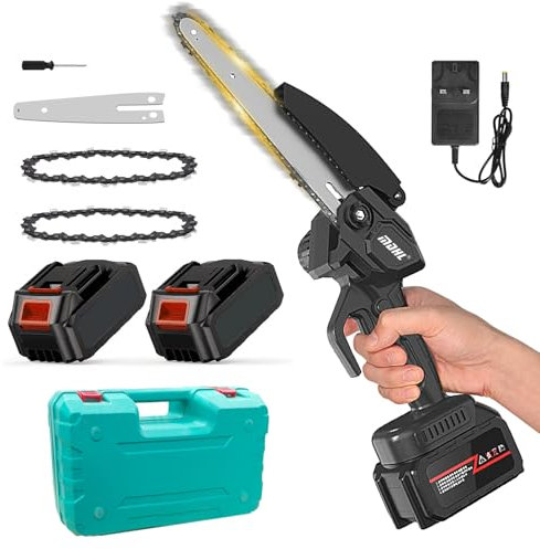 Motosega a Batteria da 8 Pollici, Potente Motosega Elettrica con 2 Catene, 19.68FT/S Velocità Della Catena Batteria Portatile Piccola Motosega per il Taglio di Rami di Alberi da Giardino