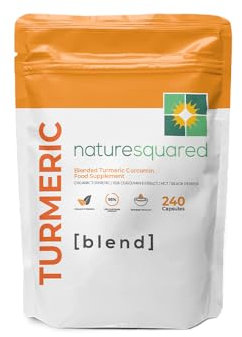 NATURE SQUARED Turmeric [Blend]: Premium Turmeric (2335mg) and Black Pepper Capsules with 95% Curcumin&MCTs - 240 High Strength Capsules - 8 Month Supply - Vegan - Non GMO - Gluten Free - GMP- UK Made