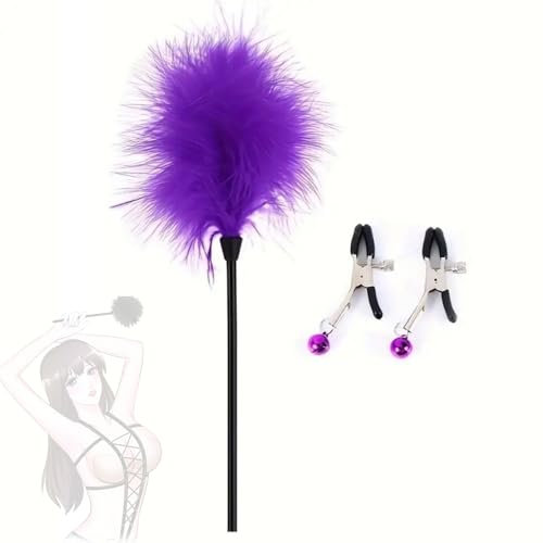 Ensemble de jeu 2 pièces, baguette en plumes artificielles, pince en silicone