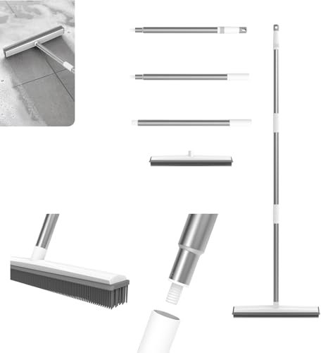 Sweeping Brush Indoor Rubber Broom Carpet Brush,Carpet Rake Soft Broom 120cm Carpet Sweeper with 3-Sections Broom Handle and 31cm Silicone Brush Head for Bathroom/Floor/Pet Hair
