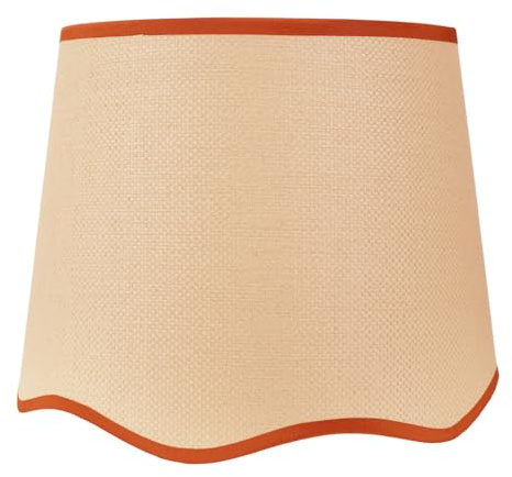 ValueLights | Large Easy Fit Natural Scallop Light Shade with Rust Trim Bedroom Hallway Lampshade | Shades, Home Décor & Improvement Essential | Included LED Bulb | 350mm Shade Width