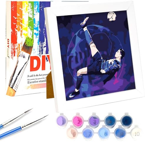 Lixkuokuo CR7 Kit de peinture au motif de football, avec cadre, pour adultes, débutants, enfants à partir de 6 ans, CR7, kit de bricolage avec pinceaux en toile, peinture acrylique, 20 x 20 cm, petit