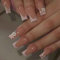LunarCharm Lot de 24 faux ongles avec motif floral 3D, carré, rose, ongles à presser, longs, pailletés, brillants, faux ongles