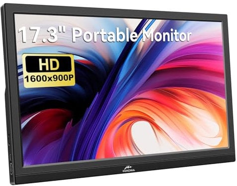 Kenowa 17.3 inch PC Monitor, HD 1600x900P Computer Display, Built in Speakers,With Type-C/HDMI Port External Second Screen for Window 7/8/10/11/Laptop/MAC/PS3/PS4
