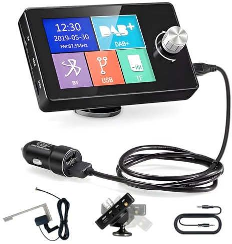 Inefala DAB Dab+ Autoradio-Adapter 2,8-Zoll-LCD-Farbdisplay mit Bluetooth-Freisprecheinrichtung, Dab-Transmitter, FM-Transmitter, AUX-EIN-/Ausgang, TF-Karten-Musikwiedergabe, Autoladegerät