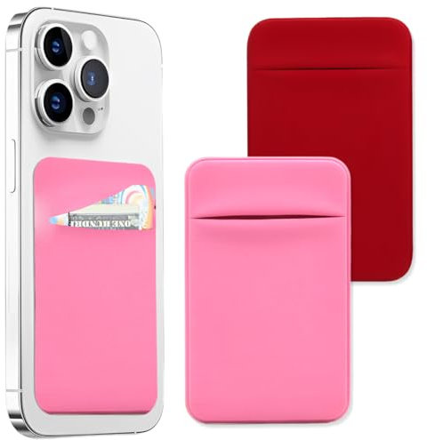 JEYORZY 2 pcs Porta Carte di Credito per Cellulare, Titolare Della Carta per Cellulare, Porta Carte per Cellulare Adesivo Portafoglio, supporti per carte di credito per smartphone, Rosso, rosso rosa