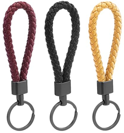 JRSHIRLEYLTD 3 Stück Leder Schlüsselanhänger für Auto Motorrad Schlüsselring Geflochtenes Unisex für Auto Motorrad und Haus Schlüssel