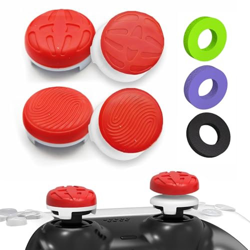 TEUVO Grip Joystick PS5 - FPS Thumbsticks Grip pour Accessoires Manette PS5 & PS4, 4 Grip Capuchons Joystick + 3 Anneaux de Précision Controller Thumb à Aide avec Viser Réduire Pouce Fatigue Rouge