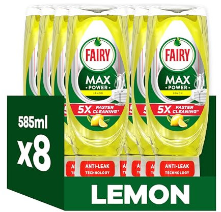 Fairy MaxPower Washing Up Liquid Lemon 8 x 545 ML, Easy & Effortless Cleaning, Even On Your Greasiest Pots & Pans