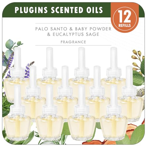Scent-Hi Duftölflakon Set, 12x19ML Elektrischer Lufterfrischer- Palo Santo, Eukalyptus Salbei, Babypuder Nachfüller für Duftstecker, Räume, Bäder, Schauraum Kompatibel mit Air-Wick/Glade