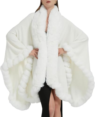 Faux Fuchs Pelz Trim Strickjacke Mantel Schal Wraps Winter Poncho Oversized Cape