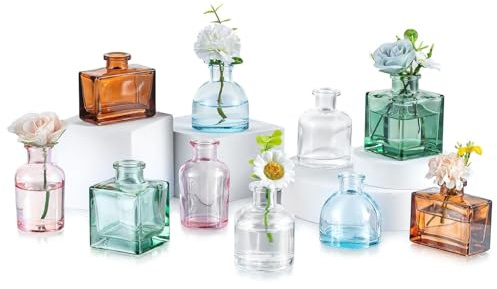 Glasseam Mini Bud Vases for Table Decoration, Coloured Glass Flower Vase | 10 Pcs, For Single Stem Flowers, Small Bouquet, Living Room, Office, Kitchen, Dining Table, Window, Shelf, Home Decor