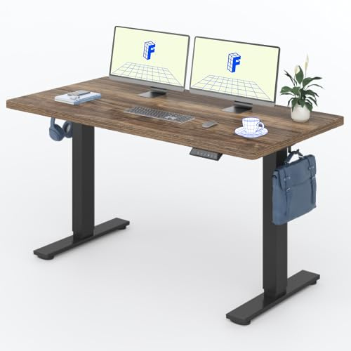 FLEXISPOT Höhenverstellbarer Schreibtisch Basic 140x80cm | mit Haken und 25mm EINTEILIGER Tischplatte, ergonomischer Schreibtisch mit LED-Höhenanzeige (Walnussbraun,Schwarz)