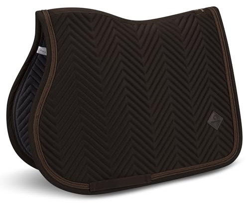 Equimour Springschabracke Pure Chocolate – Satin Schabracke für Pferde | Anatomische Satin-Schabracke mit Bamboo Lining, Glitzerborde & veganem Leder-Patch – atmungsaktiv