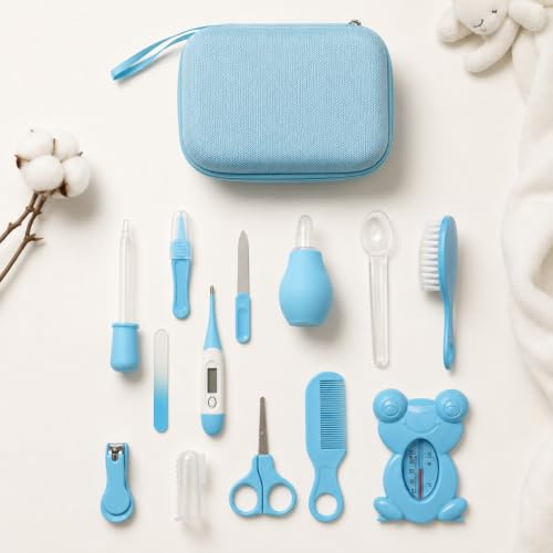 ALLY KIDS Kit Naissance Bébé 13 Pièces – Trousse de Soin & Toilette Nouveau-né Complète – Thermomètre, Coupe-Ongles, Mouche-Bébé, Brosse Cheveux – Indispensable Maternité & Cadeau Naissance