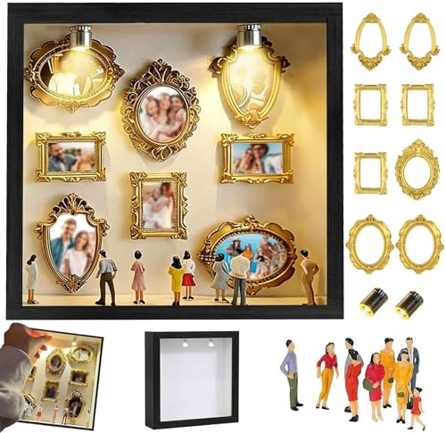 DIY Mini Museum Silhouette Box, Mini Museum Bilderrahmen Vintage, Mini Figuren Menschen Museum, Kreatives Erinnerungsdisplay Kit mit Mini Figuren Gold Rahmen Für Jahrestag Oder Hochzeit