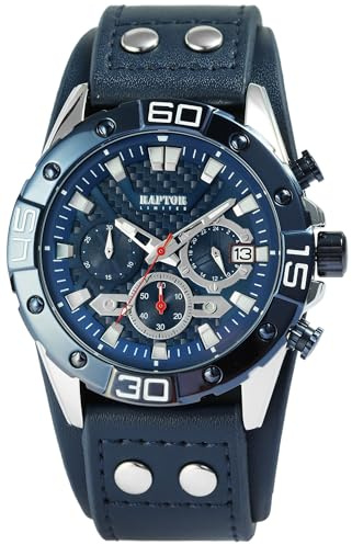 Raptor Damen Armbanduhr Analog in Blau, Gesamtlänge 23.5 cm, Lederarmband – 3 ATM