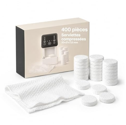 Serviettes Visage Compressées Jetables 400 Pièces par MMOBIEL – Serviettes Visage Cellulose 33×21×7,6 mm – Douces et Absorbantes – Lingettes Jetables de 6mm pour Spa, Salon et Soin de la Peau