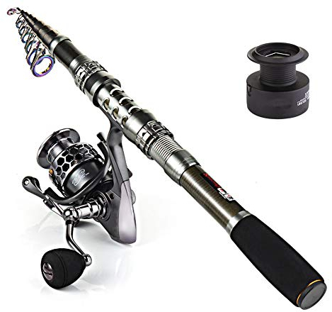 Sougayilang Angel- und Rollen-Kombination, tragbar, Teleskopangel, Stationärrolle, für Reisen/Salzwasser/Süßwasser-Angeln, 2.4M/7.87FT Rod+XY3000 Reel