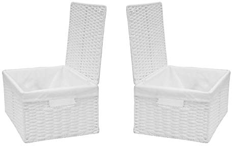 Arpan White Paper Rope Storage Basket Box With Lid & Removable Inner Cloth Set of 2 (Small)