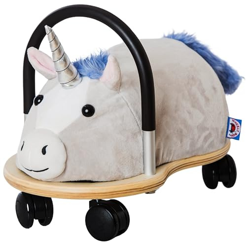 Wheelybug Toddler Wooden Ride-On Animal with Interchangeable Plush Cover, Safety Certified Developmental Toy, Small (1 - 3 Years), Plush Unicorn