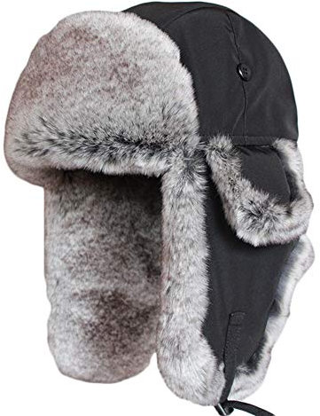 SK Studio Wintermütze mit Ohrenklappen, Warme Baumwolle Trappermütze Hut Unisex Fliegermütze Fellmütze Erwachsenen für Herren Schwarz/Gestrickt L