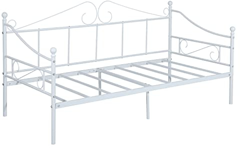 DORAFAIR Cama Metálica Diván Cama de día para Dormitorio Salón Cuarto de Invitados, Adecuado para Colchón de 90 * 190 cm, Blanco