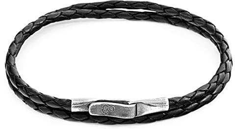 ANCHOR & CREW Kohle-Schwarzes Liverpool Silber Und Geflochtenes Lederarmband - Mann - 23cm