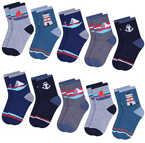 L&K-II 10 Paar Pack Jungen Kindersocken Wintersocken mit niedlichen Mustern Mehrfarbig 2816 23/26