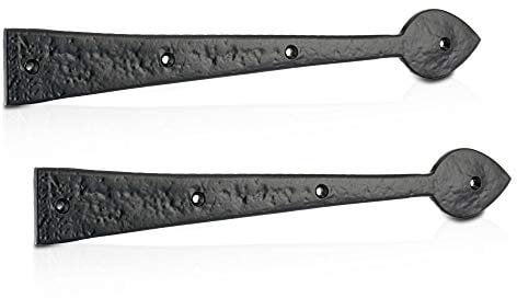 XFORT 385mm Black Antique Hinge Front, Leaf Design Cast Iron Gate Hinge, Spear Head Hinge Front, Vintage Shed Door Hinge, Ornamental Tee Hinges, Rustic T Hinges, External Black Door Hinges [1 Pair]