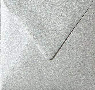 15 x 15 cm Briefumschläge, Umschläge,quadratisch, naßklebend,eingeschweißt -Metallic Silber; 25 Stück