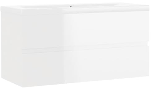 vidaXL Waschbeckenunterschrank mit Einbaubecken Unterschrank Badschrank Waschtisch Badezimmerschrank Badmöbel Hängeschrank Hochglanz-Weiß Holzwerkstoff