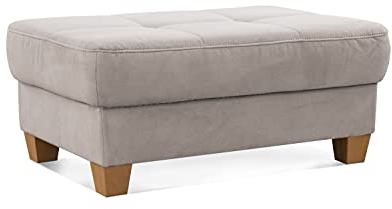CAVADORE Hocker Puccino mit Holzfüßen im Landhausstil / Beistellhocker für Sofa Puccino / 99 x 45 x 65 cm / Mikrofaser Creme