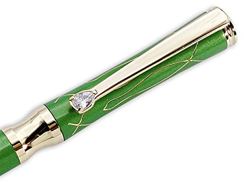 LACHIEVA LUX Nice Elegant Crystal Executive Metal Ballpoint Pen with Germany Schmidt P900M Refills (Black and Blue 2 Refills)-Green