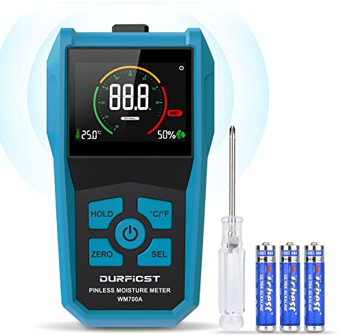 DURFICST Feuchtigkeitstester für Holz, Feuchteprüfer für Wände, ohne Nadel, mit Alarmfunktion, verwendet zum Messen von Wänden, Weichholz, Hartholz und anderen Materialien