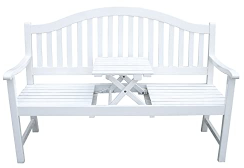 H4L Gartenbank White Washed Eukalyptus Holzbank weiß Sitzbank Gartenmöbel Bank intergrierter Tisch klappbar