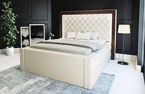 Sofa Dreams Wasserbett Varese mit beheizbarer Wasserbettmatratze und kompletter Technik LED Beleuchtung 140x200 160x200 180x200 200x200 200x220 (140 x 200 cm, Beige)