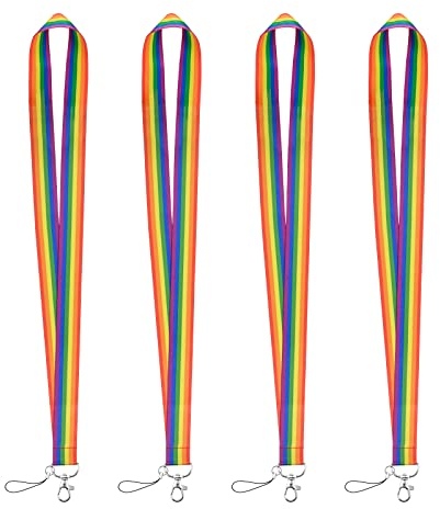 WANDIC Gay Pride Lanyard, 4 Stücke Regenbogen Gestreifte Lanyard Hals mit Gurt Drehbare Metall Clip für Schlüssel Handy Namenskartenhalter