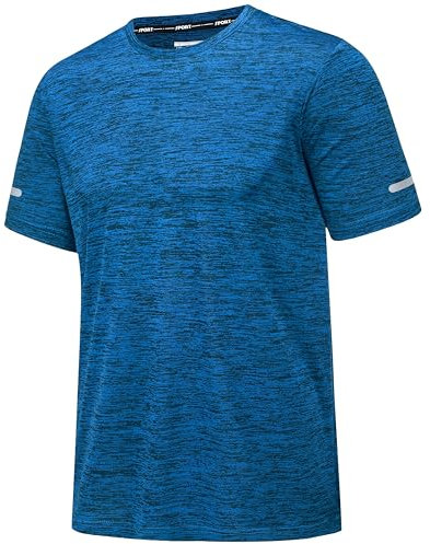 MAGCOMSEN Wandershirt Herren Atmungsaktiv Laufshirt Schnelltrocknend T-Shirt Leicht Funktionsshirt mit Reflektorstreifen für Laufen, Training, Gym Mittelblau XL