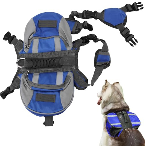 Cyrank Hunderucksack Geschirr, Reise Camping Hundesatteltasche Hundewanderrucksack mit Reflexstreifen für kleine mittelgroße Hunde(S)