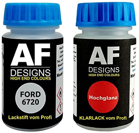 Alex Flittner Designs Lackstift für Ford 6720 Silver Frost Metallic + Klarlack je50ml Autolack Set
