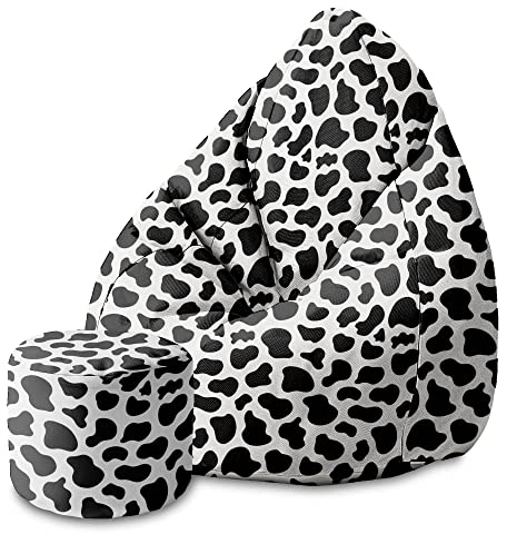 DreamRoots Bean Bag 80x80x120cm - Sitzsack mit Lehne und Hocker und Bezug - Sitzkissen Boden - Chill Bubibag - Sitzsack mit Füllung - Erwachsene mit Füllung M-Geo1