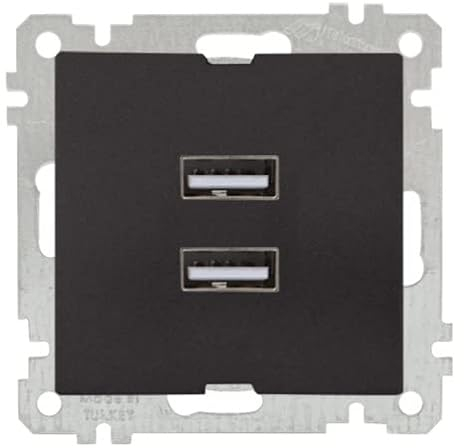 Mutlusan CANDELA - 2 fach USB Ladesteckdose/Steckdose/Aufladedose/Netzteil - Unterputz, Einbau, Wandeinbau - schwarz matt/Dunkel