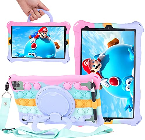 ESSTORE Funda Tablet 10 Universal para VANKYO MatrixPad S21, DUODUOGO P8/G12 Gowin P8, AOYODKG A32, Aitszon 10.1, Novel TTT 10 con Giratoria Mango Soporte/Hombro/Portalápices, Arco Iris Rosa